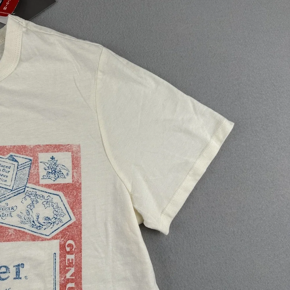 Budweiser Shirt Men's Large White Beer Label Graphic Tee Hybrid Apparel NWT